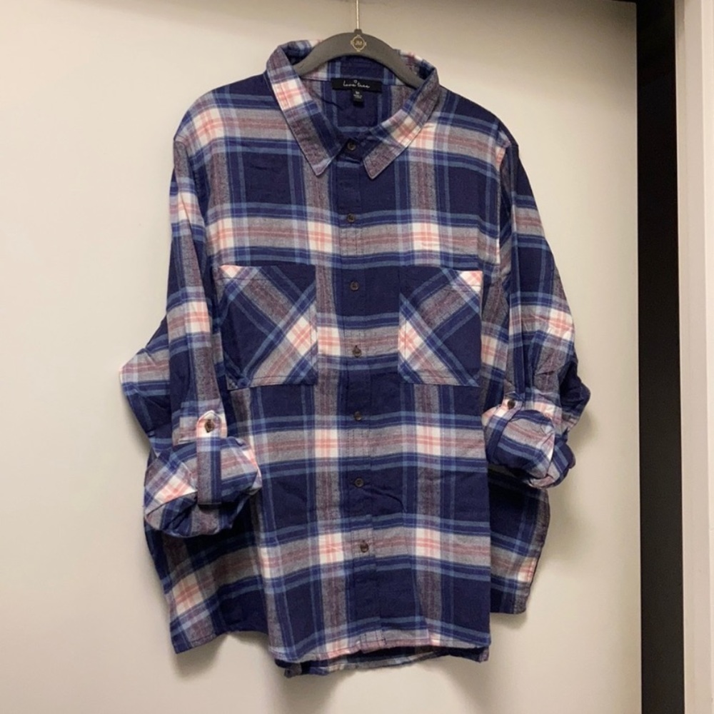 Blue, pink and white flannel